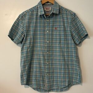Original Penguin classic fit blue plaid button down shirt size M